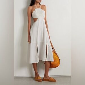 FARM Rio White A-Line Linen Midi Dress